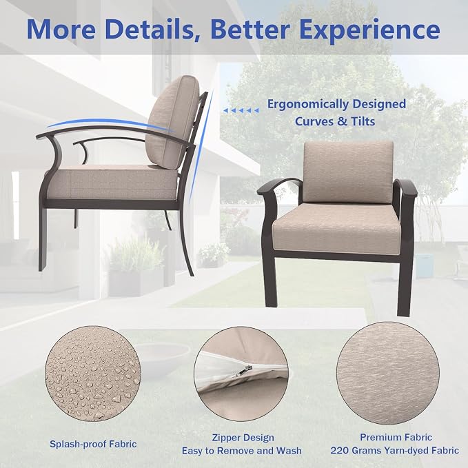 ALAULM Aluminum 2-Seat Patio Furniture Set, Metal Outdoor Furniture Sectional Sofas w/5.1" Cushions for Patio, Backyard, Poolside-Sand
