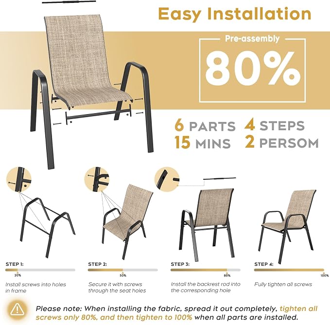 Outdoor Patio Dining Set for 6, 7 Pieces Patio Table and Chairs Set with Umbrella Hole, 47"x 47" Round Metal Wood-Grain Dining Table Set with 6 Stackable Patio Chairs for Deck , Backyard, Porch