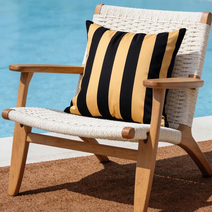 Outdoor Waterproof Throw Pillow Covers Pack of 2 Decorative Striped Cushion Cases Modern Farmhouse Sunbrella Cushion Covers for Patio Furniture Couch Balcony Garden Bench,18x18 inch Orange