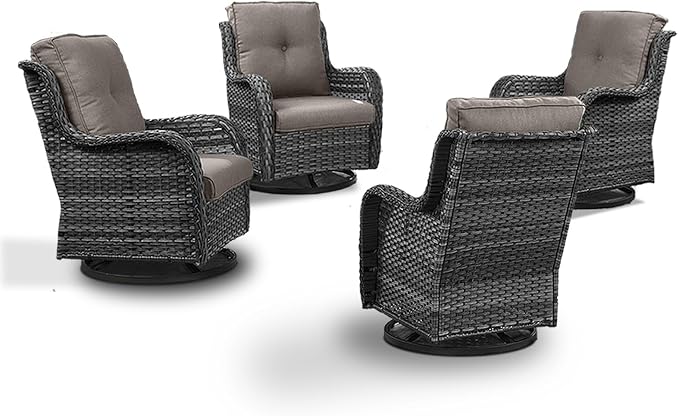 Wicker Patio Furniture Set- 4 Pieces Swivel Patio Chairs,PE Rattan Outdoor Rocking Chairs Porch Furniture for Garden Deck
