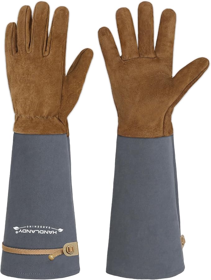 HANDLANDY Rose Pruning Gloves for Men Women, Thorn Proof Gardening Gloves | Long Leather Gardening Gloves, Breathable Leather Gauntlet, Best Garden Gifts & Tools for Gardener (Steel Gray, S)