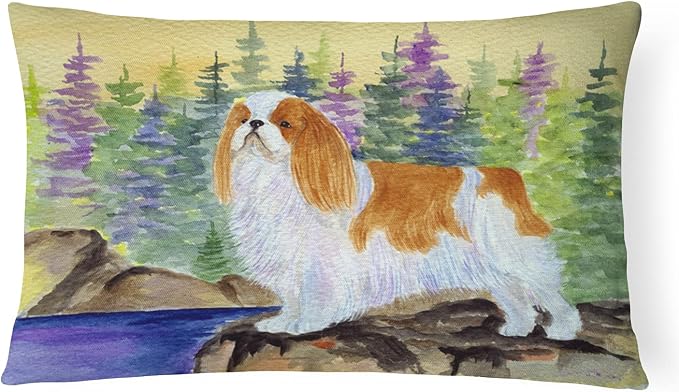 Caroline's Treasures SS8204PW1216 English Toy Spaniel Canvas Fabric Decorative Pillow Machine Washable, Indoor Outdoor Decorative Pillow for Couch, Bed or Patio, 12HX16W