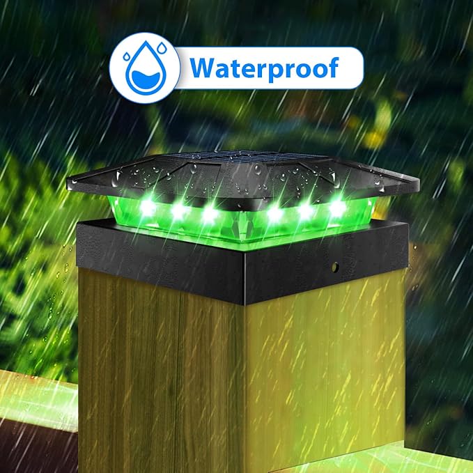 2 Packs 4x4 Solar Post Lights Outdoor, Green & Warm White LED Fence Caps Light Waterproof, Wood & Vinyl Post Top Lighting for Deck Mailbox Railing Porch Outside