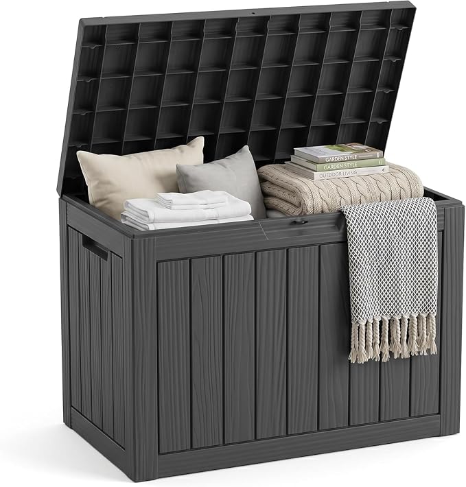 EasyUp 50 Gallon Outdoor Storage Box,Deck Boxe Outdoor for Garden Tools Equipment,Cushions and Patio Storage,Lockable&Waterproofand Resin,Easy to Install(Black)