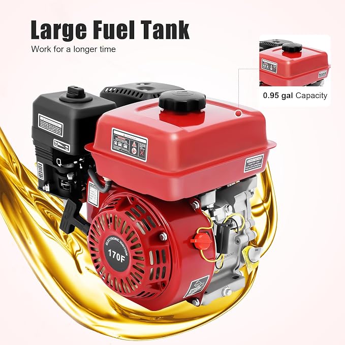212CC Gas Powered Engine, 3000W 7.5HP Gas Engine Motor 0.95 Gal Small Go Kart Engine for Water Pumps, Lawnmowers, Minibikes 3600Rpm with Nylon Camshaft & Air Filter Pull Start