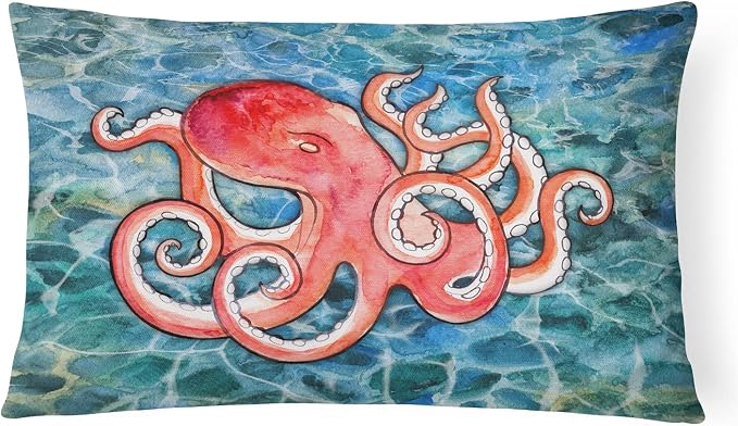 Caroline's Treasures BB5357PW1216 Octopus Canvas Fabric Decorative Pillow Machine Washable, Indoor Outdoor Decorative Pillow for Couch, Bed or Patio, 12HX16W