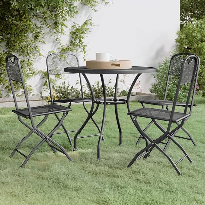 5 Piece Patio Dining Set with Expanded Metal Mesh Anthracite and Folding Chairs, E-Coating Finish Outdoor Dining Set for Lovely Meals