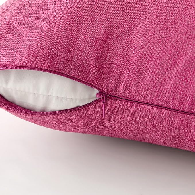 EMEMA Outdoor Throw Pillow Covers Decorative Farmhouse Square Pillowcases Waterproof Cushion Covers Cases for Patio Couch Garden Sofa Home Living Room Set of 2 18x18 Inch Hot Pink