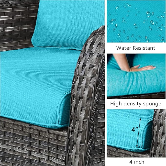 HUMMUH Outdoor Swivel Rocker Wicker Patio Chairs Set of 2, Rattan Rocking Chair Furniture Set(Grey,Blue)