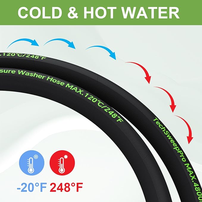 3/8" 4800PSI Pressure washer hose 25ft for cold and hot water Max 248°F with 3/8"quick connect Kink resistant Steel Wire Braided Power Washer Hose with M22 14mm Adapter,Green