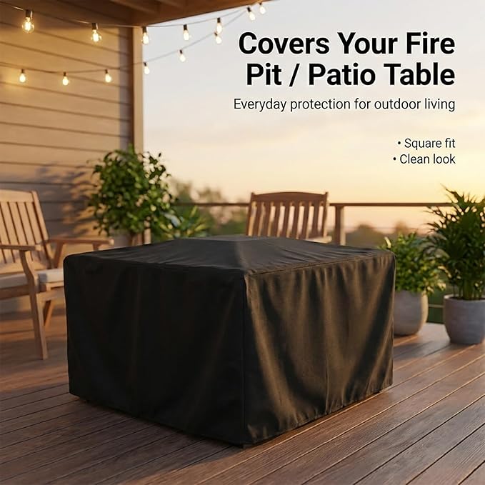 WOMACO Heavy Duty Patio Table Cover, Gas Firepit Cover Waterproof Outdoor Furniture Cover (31" x 31" x 24", Black)