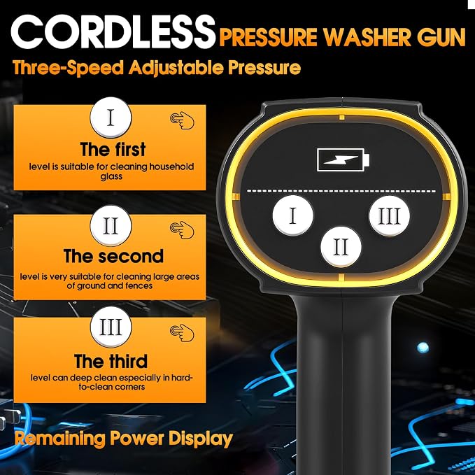 Cordless Pressure Washer, 1885PSI Handheld Portable power Washer, Battery Power Pressure Washer with Brushless Motor, 3.0Ah Dual Batteries &Charger, 6 in 1 Nozzle, 3 Speed Modes, for Car Yard Cleaning