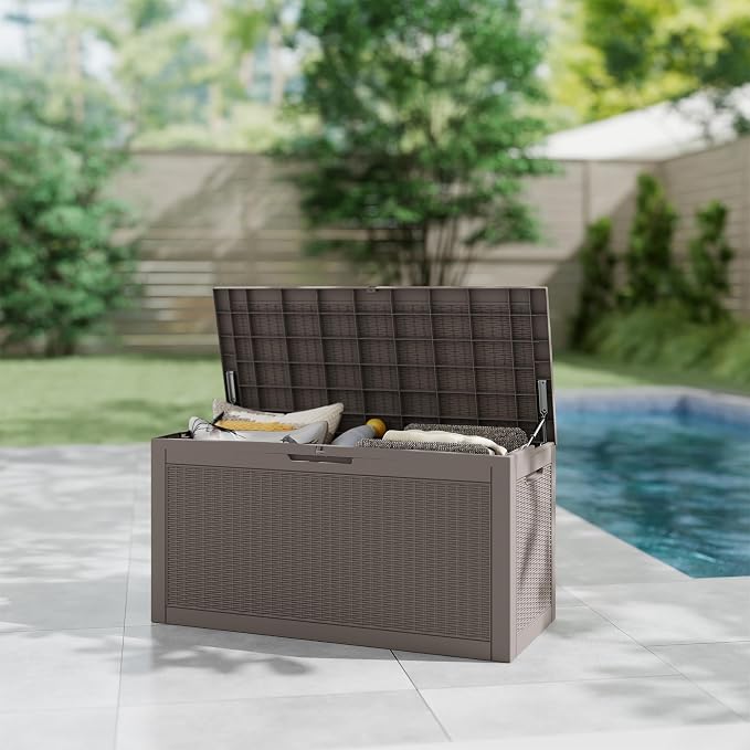 LAUSAINT HOME 320 Gallon Outdoor Storage Box, Package Delivery Box with Lockable Lid, Deck Box Outdoor Waterproof For Garden Tools, Patio Cushions(320 Gallon,Grey)