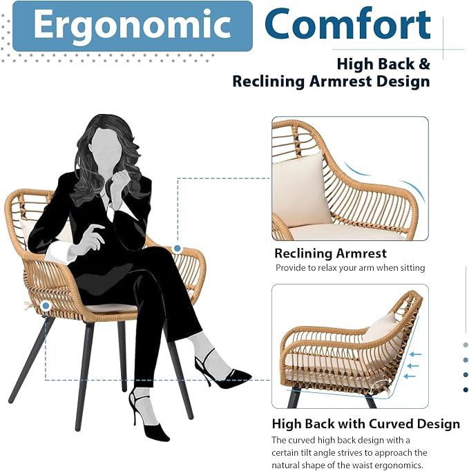 JOIVI Outdoor Patio Wicker Chairs Set of 2, Rattan Porch Chairs with Cushion and Armrest, Outdoor Seating with Iron Frame, Balcony Furniture for Apartments, Lawn, Backyard, Garden | Set of 2, All-Weather Outdoor Seating with Iron Frame, w/Seat Cushions...