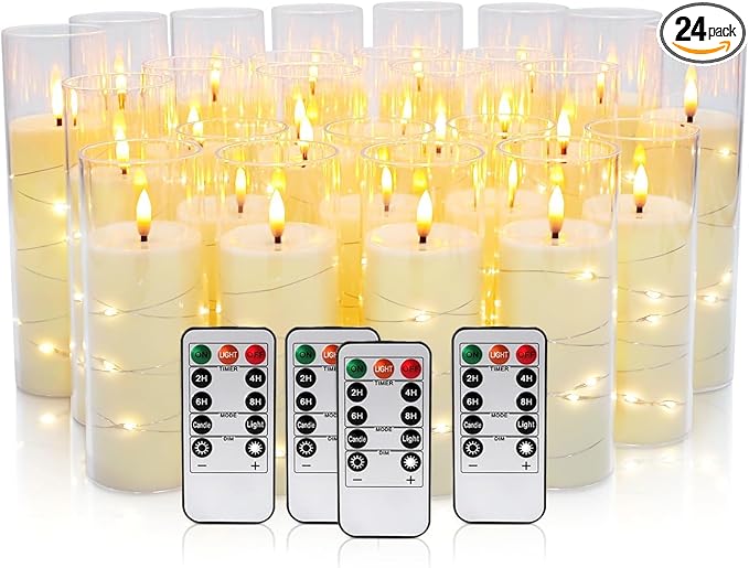 YOROXRG 24 Pack Christmas Decoration Flickering Flameless Candles,Battery Operated Candles,LED String Lights LED Candles for New Year, Home Decor, Parties,Wedding(D2.2 xH 5" 6" 7") (Ivory)
