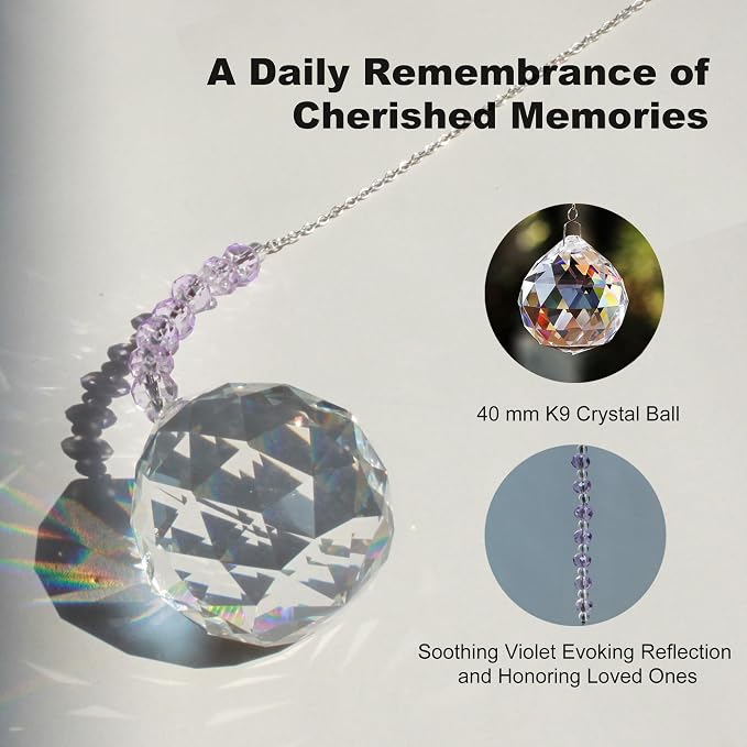 Light By Your Side Rainbow Maker, Sympathy Gifts for Loss of Loved One | Matching Gift Card, Gift Box & Bag | Memorial Gift | Crystal Ball Suncatcher | Bring Comfort, Hope & Love | Serene Lavender