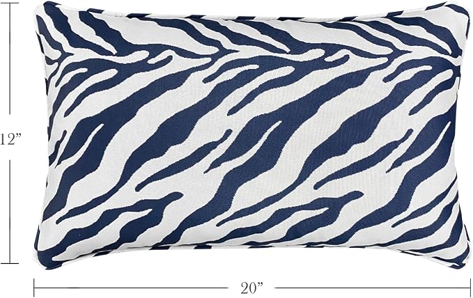 Pack of 2 Outdoor Waterproof Decorative Lumbar Pillows Covers for Patio Furniture, 20x12 Inch Fade Resistant Patio Garden Lumbar Cushion Covers for Couch Bed Sofa, Zebra Navy