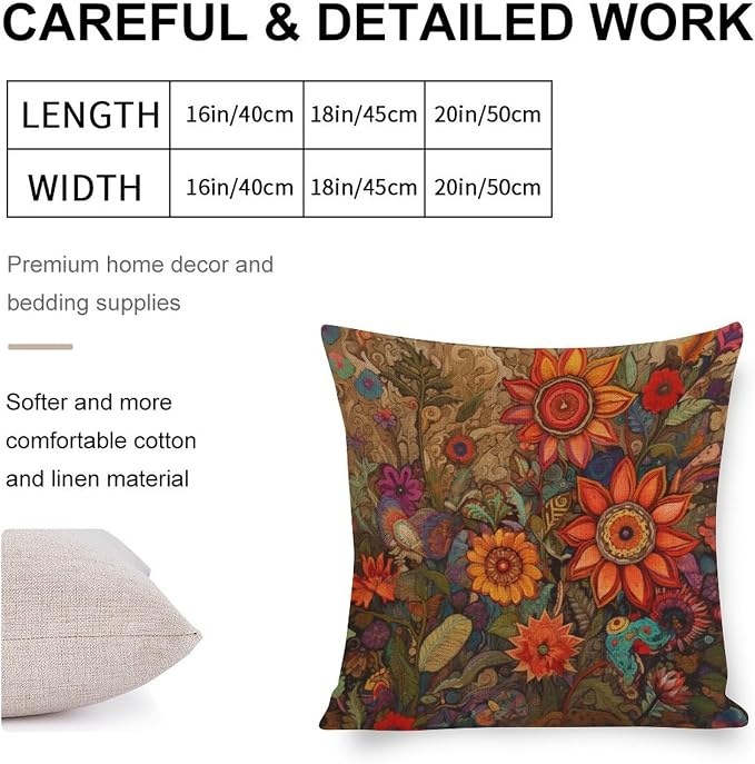 Throw Pillows for Bed Oil Painting Colorful Garden Flowers Pillow Case 16"x16" Fabulous Flowers Spring Decorative Pillow Cover Decorative Outdoor Linen Fabric Pillow Case for Couch Bed Car