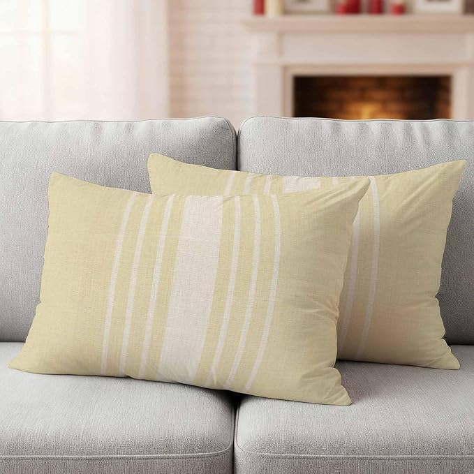 Cream Beige Striped Outdoor Pillow Covers 20x12 Inch Lumbar Pillow Covers Set of 2 Waterproof Decorative Throw Pillow Cases Modern Farmhouse Retro Lines Cushion Covers for Patio Furniture Garden Couch