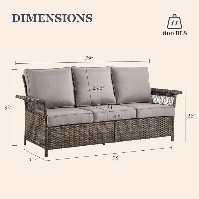 Patio Furniture Set 2 Wicker Swivel Glider Chairs 2 PE Rattan Chairs and 2 Ottomans with Grey Cushions Patio PE Rattan Side Table Brown Wicker Patio Conversation Set 7pcs for Patio
