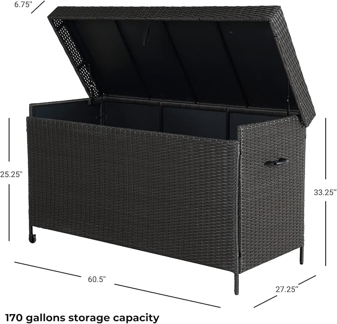 Grand patio 170 Gallon Deck Storage Box Deck Box Outdoor Storage Box Indoor Wicker Storage Bin Patio Storage Box for Patio Furniture Cushions Garden Tools Pool Accessories, Dark Brown