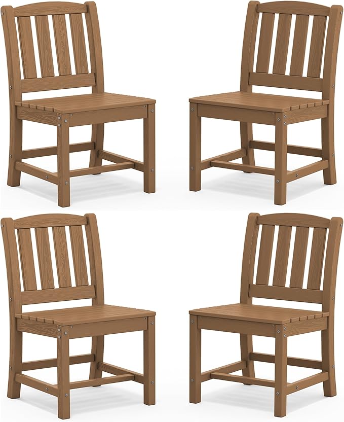 SERWALL Outdoor Dining Chairs Set of 4, All-Weather HDPE Patio Armless Chairs, Brown