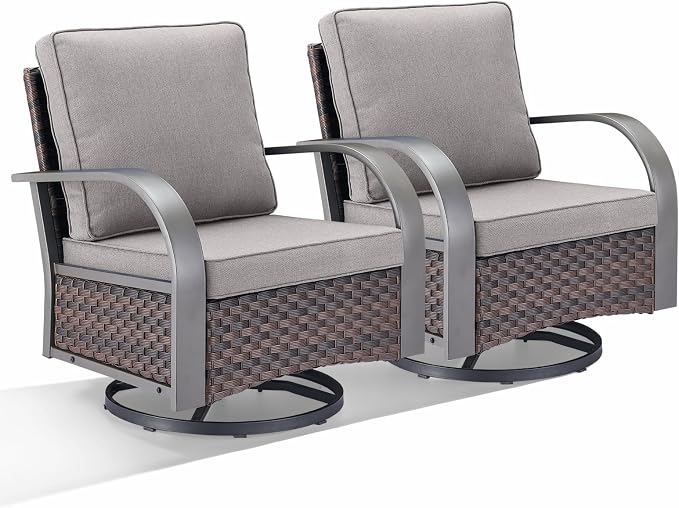 HUMMUH Patio Swivel Glider Outdoor Chair-All Weather Rattan Wicker Patio Swivel Rocking Chairs Porch Chair for Deck Porch Lawn Garden Backyard-Brown/Grey