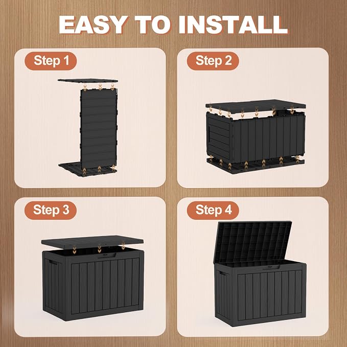 EFU Outdoor Storage Box 60 Gallon Deck Box (Indoor & Outdoor) Lockable UV Resistance Waterproof Resin Storage Bin Storage Box for Outdoor,Patio Storage(Black)