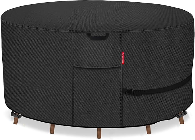 Porch Shield Round Patio Furniture Cover - Waterproof 600D Heavy Duty Outdoor Table and Chairs Cover 76 inch, Black