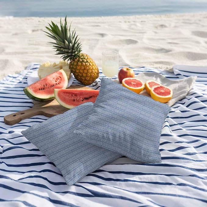Outdoor Waterproof Throw Pillow Covers Set of 2 Blue Stripes Grain Pillowcases 20x20 Inches Solid Color Decorative Pillows Cushion Case Patio Pillows for Couch Bed Chair Garden