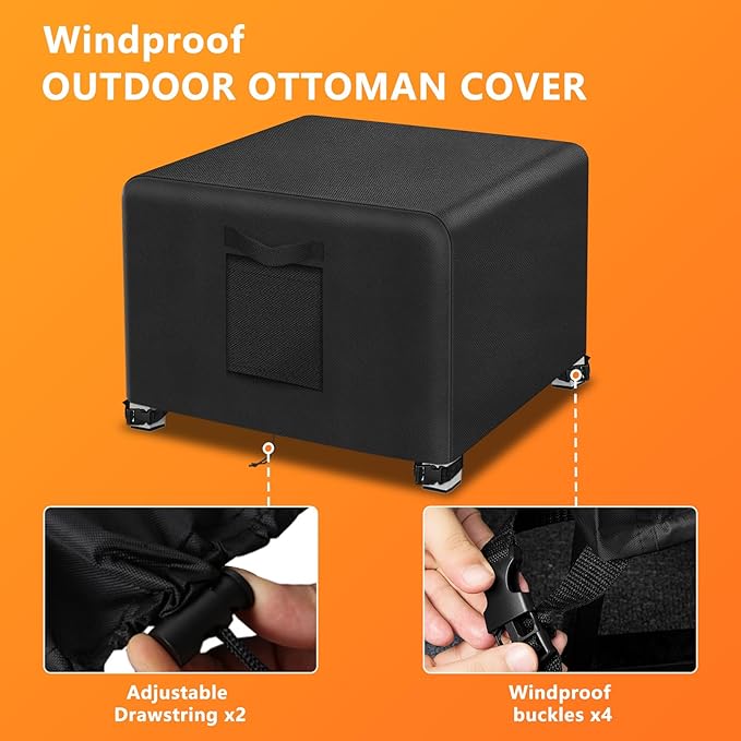 Kovshuiwe Outdoor Patio Ottoman Cover 2Pcs-32"L x 25"W x 18"H, Waterproof Patio Ottoman Covers, Heavy Duty Outdoor Furniture Cover with Padded Handles,Black