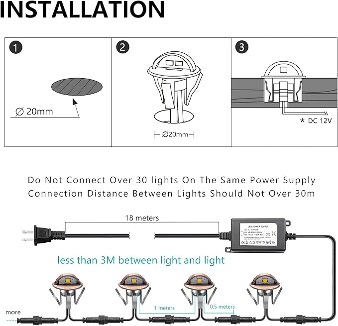 LED Stair Light Low Voltage Waterproof IP65 Outdoor F1.38 Wood 02W~0.4W Multicolored RGB Recessed LED Deck Lighting Yard Garden Patio Step Landscape Pathway Decor Lamp, Bronze (RGB, Pack of 20)