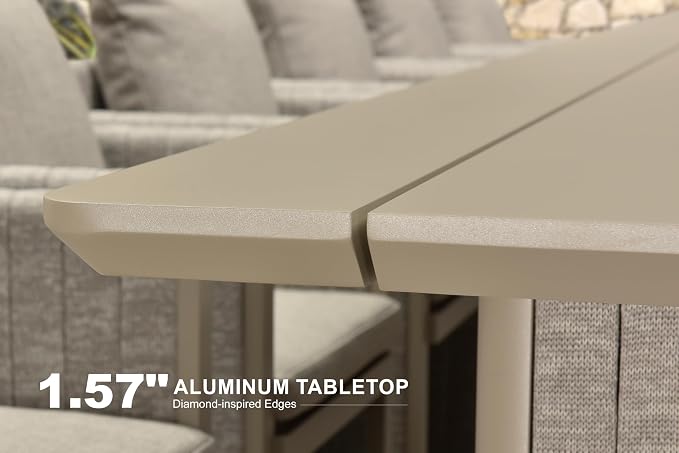 PURPLE LEAF 5 Pieces Patio Dining Set All-Weather Modern Outdoor Rectangular Aluminum Dining Table and Chairs Outdoor Furniture with Olefin Cushions Pillows for Garden Backyard Kitchen Beige