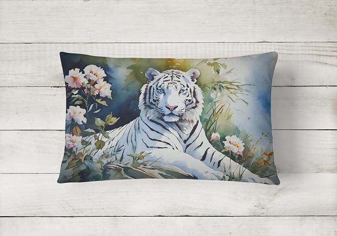 Caroline's Treasures DAC3001PW1216 White Tiger Throw Pillow Machine Washable, Indoor Outdoor Decorative Pillow for Couch, Bed or Patio, 12HX16W