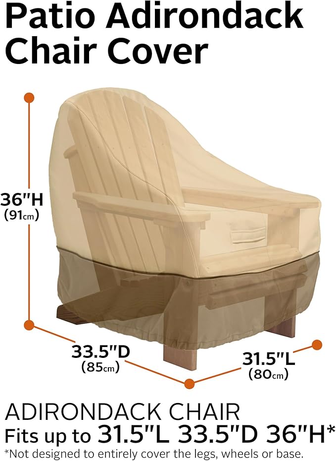 Classic Accessories Veranda Water-Resistant 31.5 Inch Adirondack Chair Cover, 2-Pack