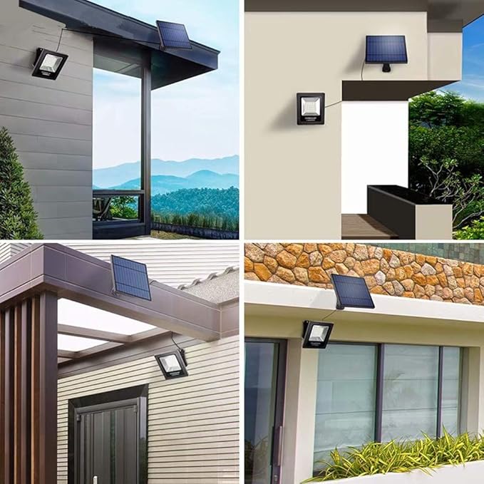 Solar Flood Lights Outdoor with 16FT Cable Dusk to Dawn 4400mAh LED Solar Spot Light Waterproof 3000K for Porch, Backyard, Driveway, Warm White 2 Pack