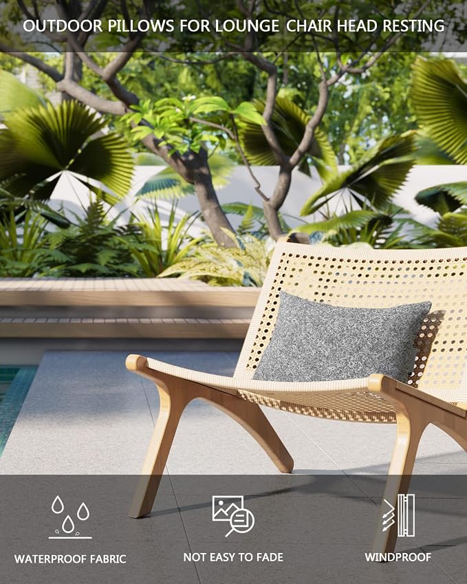 Outdoor Pillows Covers with Inserts Abstract Black Grey White Lines Texture Waterproof Recliner Pillow with Adjustable Strap Throw Pillows for Patio Furniture Pool Lounge Chair, 12x20 inch, 1PCS