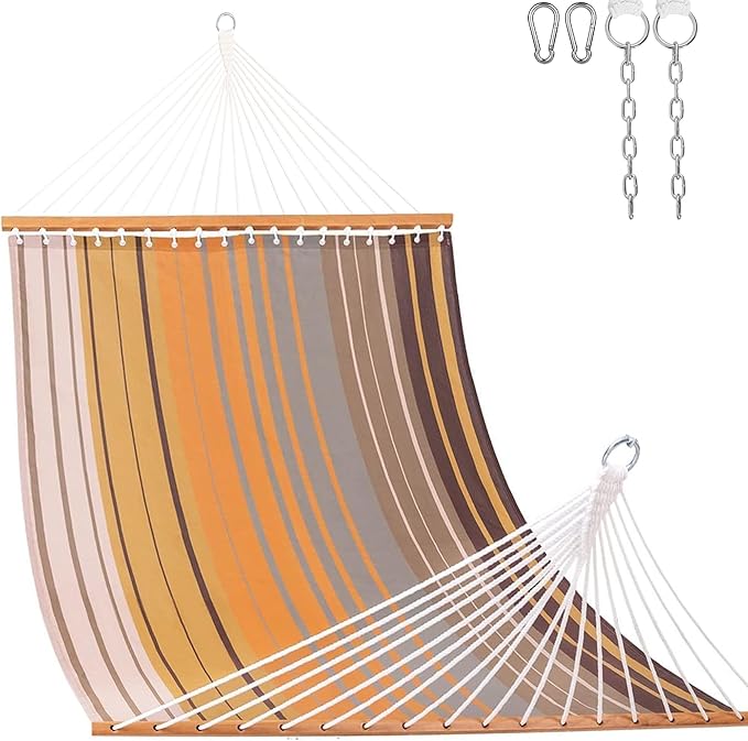 Lazy Daze Hammocks Quick Dry Hammock with Spreader Bar Textliene Fabric Double 2 Person Hammock with Chains Outdoor Patio Poolside Backyard Beach 450 lbs Capacity, Coffee Stripes