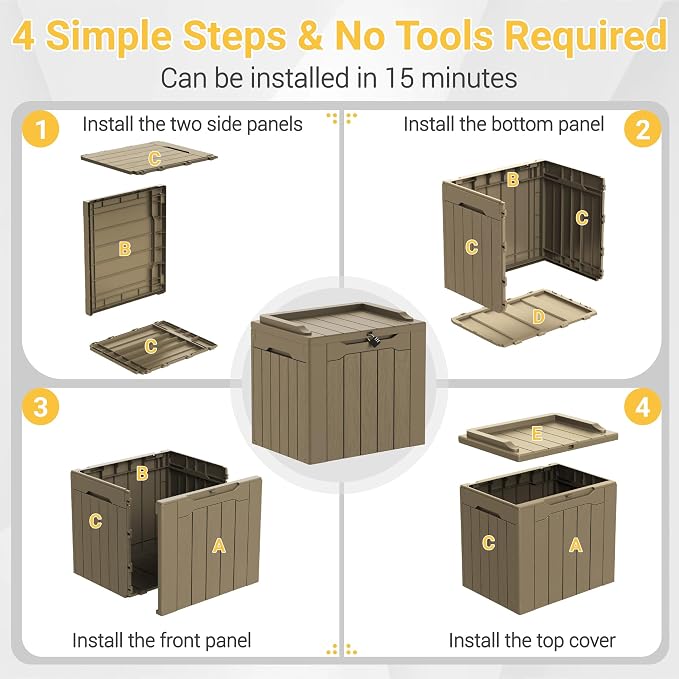 Greesum Outdoor Storage Box 31 Gallon Storage Box with Lid for Patio Furniture, Garden Tools, Pool Supplies, Waterproof and UV Resistant, Lockable, Light Coffee