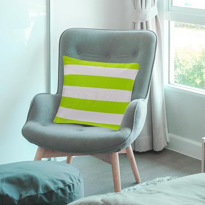 tiggell 2 Pack Waterproof Pillow Covers Outdoor Throw Pillowcases Decorative Garden Cushion Case for Home Garden Patio Couch Balcony Striped (Green & White, 18 * 18 inch)