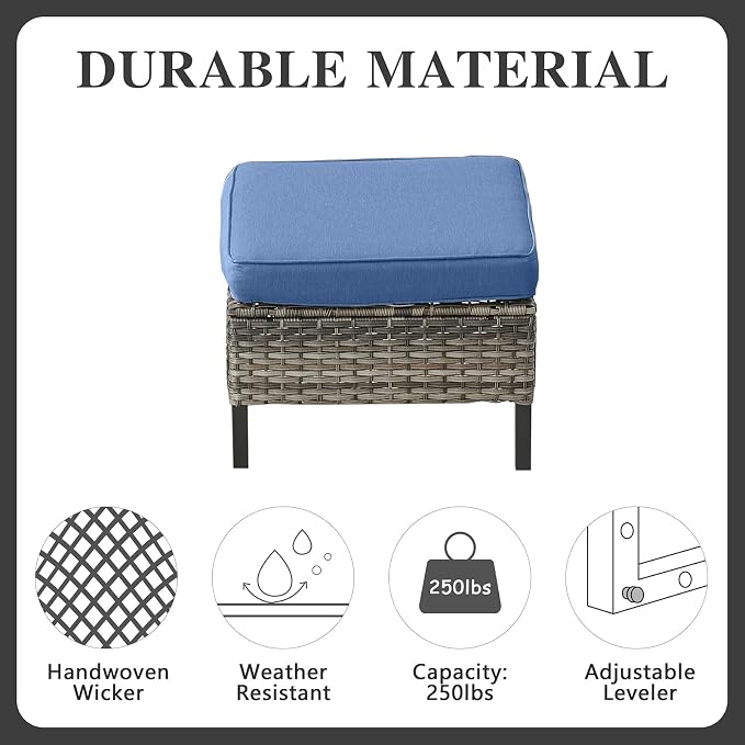 Belord 6 Piece Outdoor Furniture Patio Wicker Sofa Set, Oversize Outdoor Dining Chairs with Rattan Ottomans, Conversation Sets Patio Furniture Come with Removable Washable Cushion Blue
