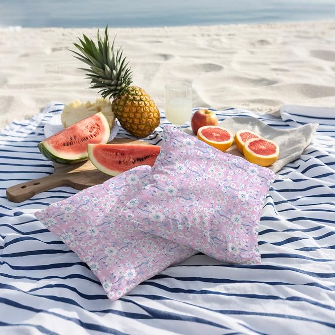 Pink Blue Floral Outdoor Pillow Covers 18x18 Inch Throw Pillow Covers Set of 2 Waterproof Decorative Pillow Cases Vintage Pastoral Botanical Leaves Cushion Covers for Patio Furniture Garden Couch Sofa