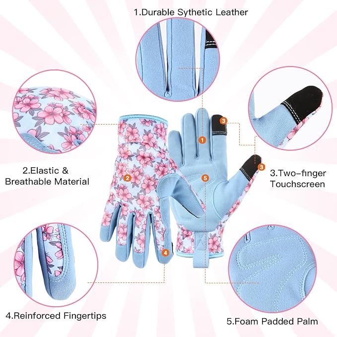 Gardening Work Gloves, Flexible and Breathable Garden Gloves, Gardening Gifts for Women, Machine Washable