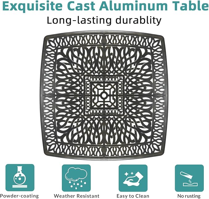 MEETWARM 9-Piece Outdoor Patio Dining Set for 8, All Weather Cast Aluminum Patio Funiture Table and Chairs Set- Large 64" Square Table and 2 Swivel Rocker Chairs, 6 Stationary, Umbrella Hole, Red