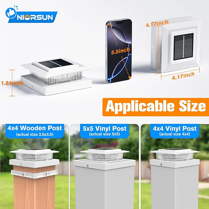 4x4 Post Solar Lights with 2 Modes, Solar Post Lights, 6 Pack White | Solar Post Cap Lights for 4x4 Post Caps Wood Vinyl,5x5 Vinyl Post,IP44 Waterproof Fence Post Solar Lights Outdoor for Deck