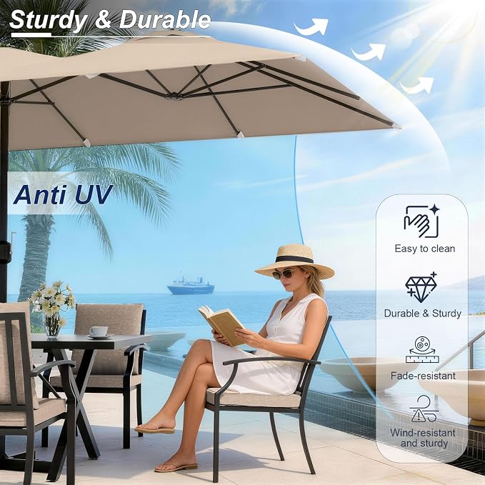 8 Pieces Patio Dining Set with Brown Umbrella,Outdoor Furniture Set Includes Hole Cut-Out Table and 4 Metal Backrest Chairs and 2 Swivel Chairs for Backyard,Garden,Poolside,Brown