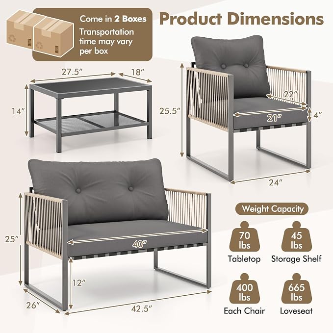 Tangkula 8 Pieces Patio Furniture Set, Outdoor PE Rattan Conversation Sofa Set with Thick Cushions and 2-Tier Tempered Glass Coffee Table for Garden, Porch, Balcony and Backyard