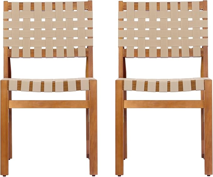 Christopher Knight Home Balew Acacia Wood Patio Dining Set for 4, Solid Wood Outdoor Dining Table Set for 4, 5 Piece Outdoor Dining Set with Rectangular Table and Woven Rope Accents, Teak+Beige