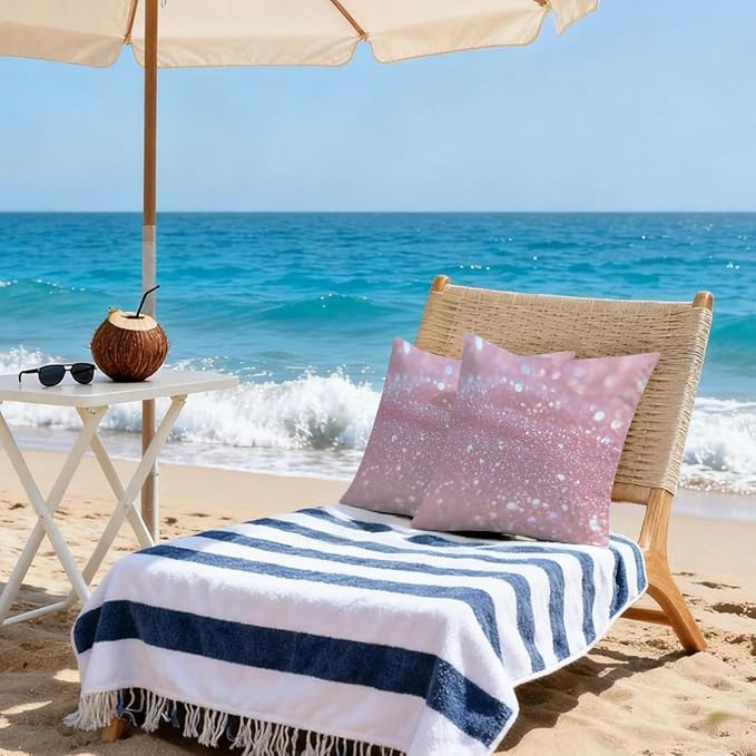 22x22 Inch Outdoor Pillow Covers Set of 2 Waterproof Throw Pillow Covers Decorative Couch Cushion Covers Pink Glitter Pattern Square Pillowcases Protectors for Patio Garden Sofa