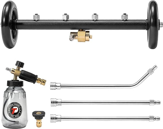 Tool Daily Undercarriage Pressure Washer Attachment 16 Inch, Dual-Function Undercarriage Cleaner with 1-Liter Foam Cannon, Under Car Wash Water Broom with 3 Pieces Extension Wand, 3600 PSI